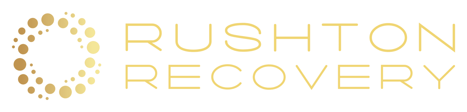 Small gold Rushton Recovery logo with text