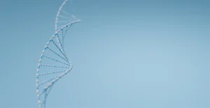 Abstract 3D DNA helix on a light blue background—symbolizing personalized, science-based treatment and the role of genetics in addiction and mental health care.